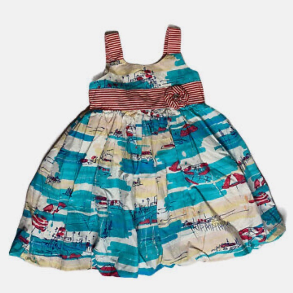 Girls Marmellata Red White Blue Beach Scene Summer Sun Dress Size 18 mo
